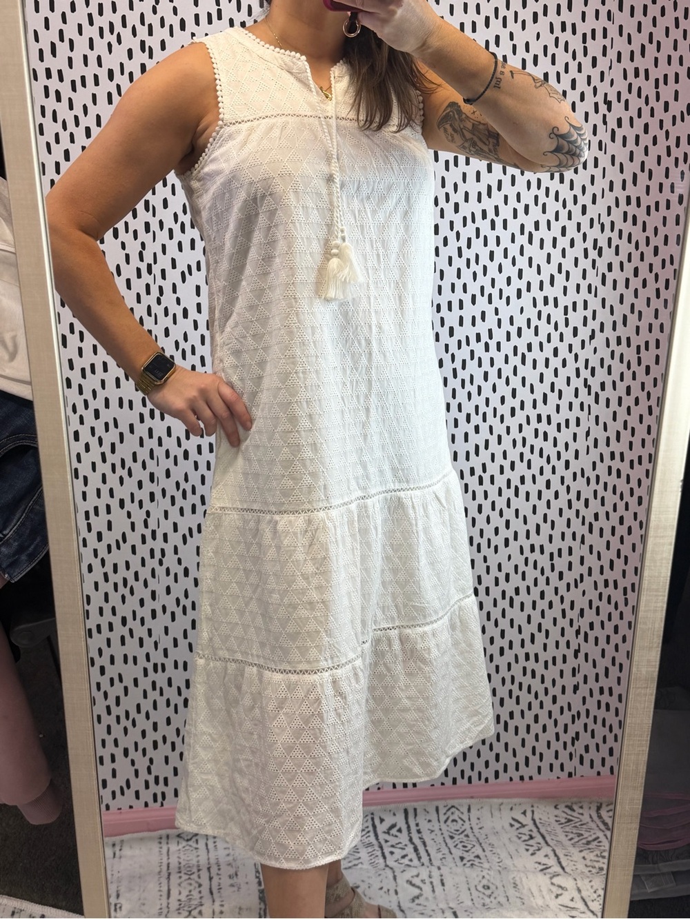Tommy Bahama White Eyelet Midi Dress Small petite
